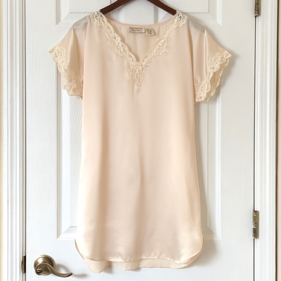 Victoria's Secret 80's Vintage Gold Label Oversized Mini Slip Dress Cream SP - Picture 1 of 12